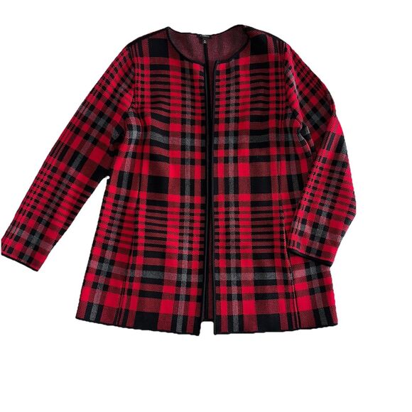 Talbots Red & Black Plaid Cardigan Sweater Jacket Pockets Size XL Cotton Blend - Picture 1 of 10